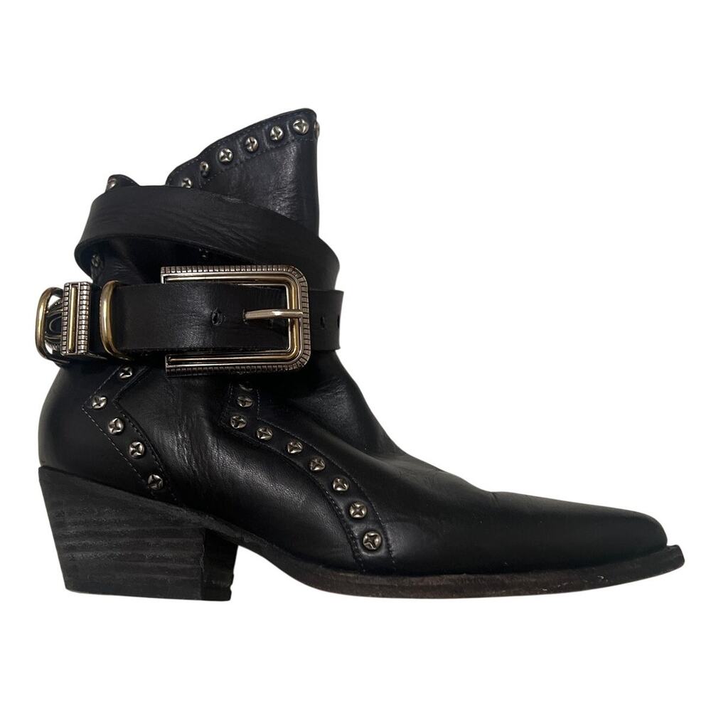 Free People Billy Western Black Leather Cowboy Pointed Boots Size 38
